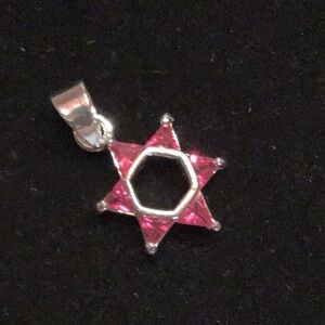 New Sterling Silver Star of David pendant. Red CZ’s. 1/2” dia. No chain